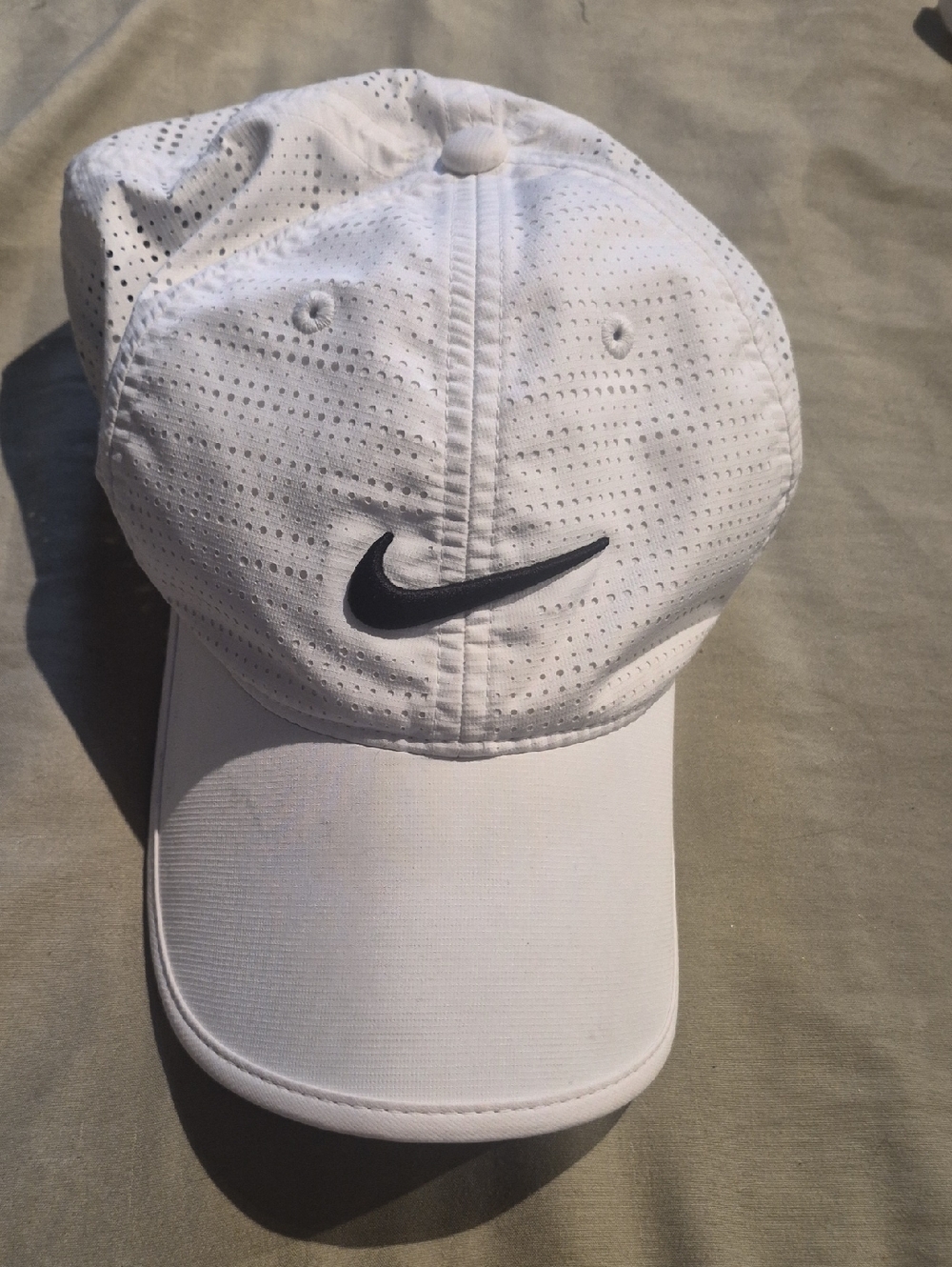 Nike White Perforated Performance Cap with Black Swoosh
